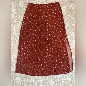 Marine Layer Rust Midi Skirt with White Palm Tree Motif
